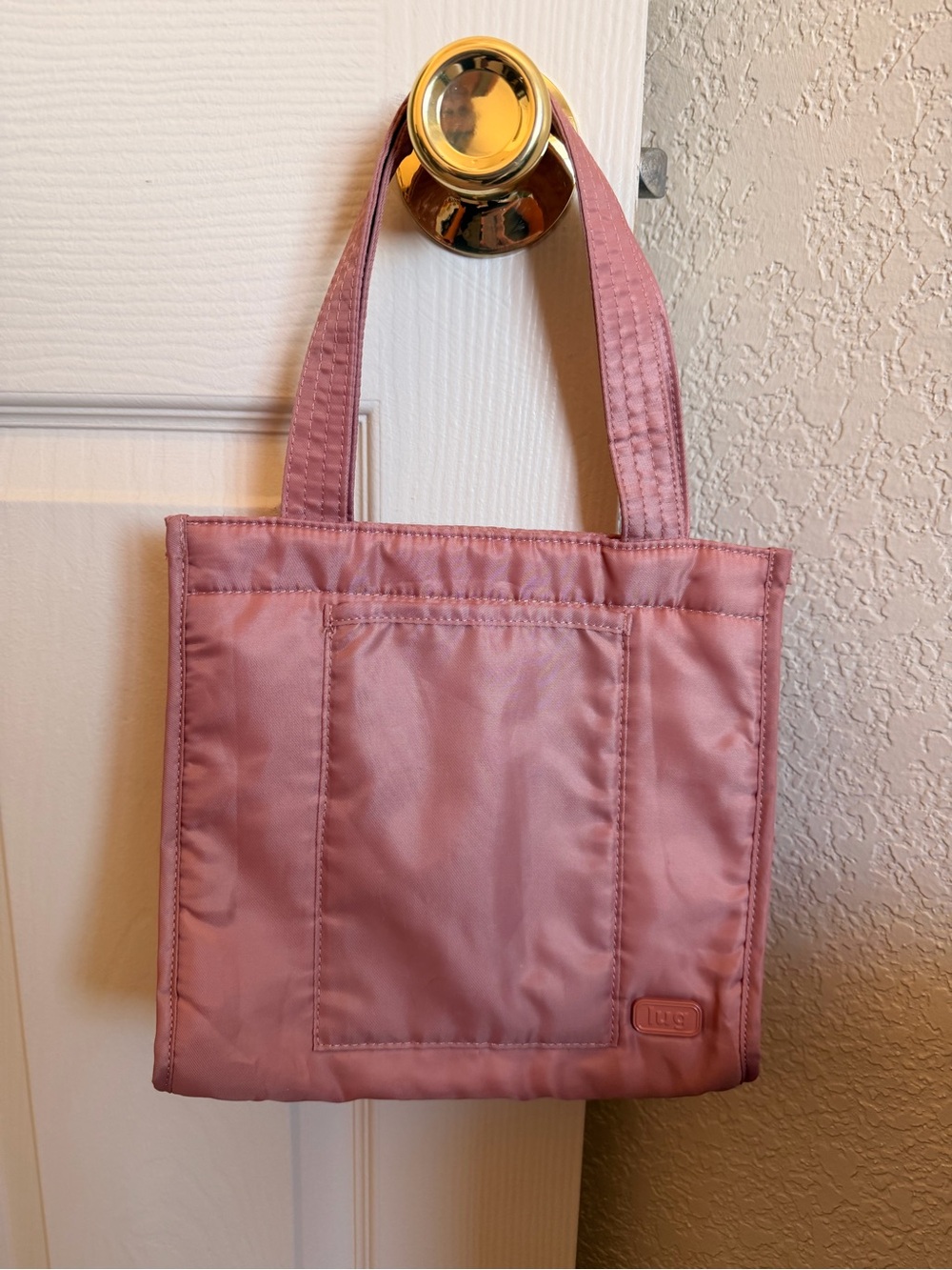 Lug Pulley Dusty Rose Pink Nylon Tote Bag Purse Magnet Closure New Condition